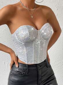 Allurite Sequin Bustier Tube Top