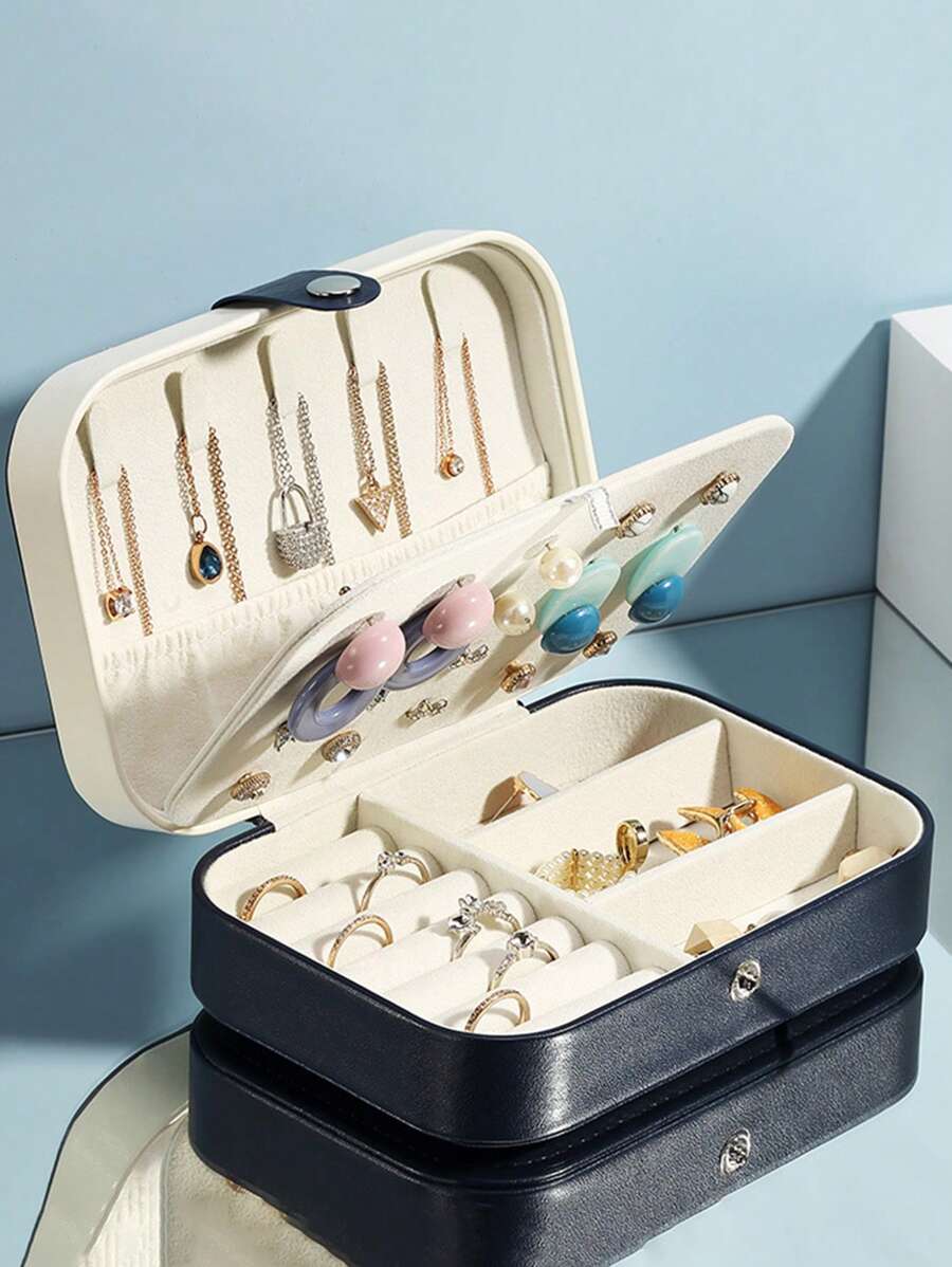 1 Máy Tính Di Động Trang Sức Hộp Đựng Đồ, Tối Giản Đồng Bằng Đa Lưới Vòng Trang Sức Hộp Bảo Quản Cho Du Lịch - Màu xanh lam - Xem 1