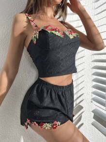 Bộ đồ ngủ Nữ Đề can Hoa Casual-Casual - màu đen - Xem 4