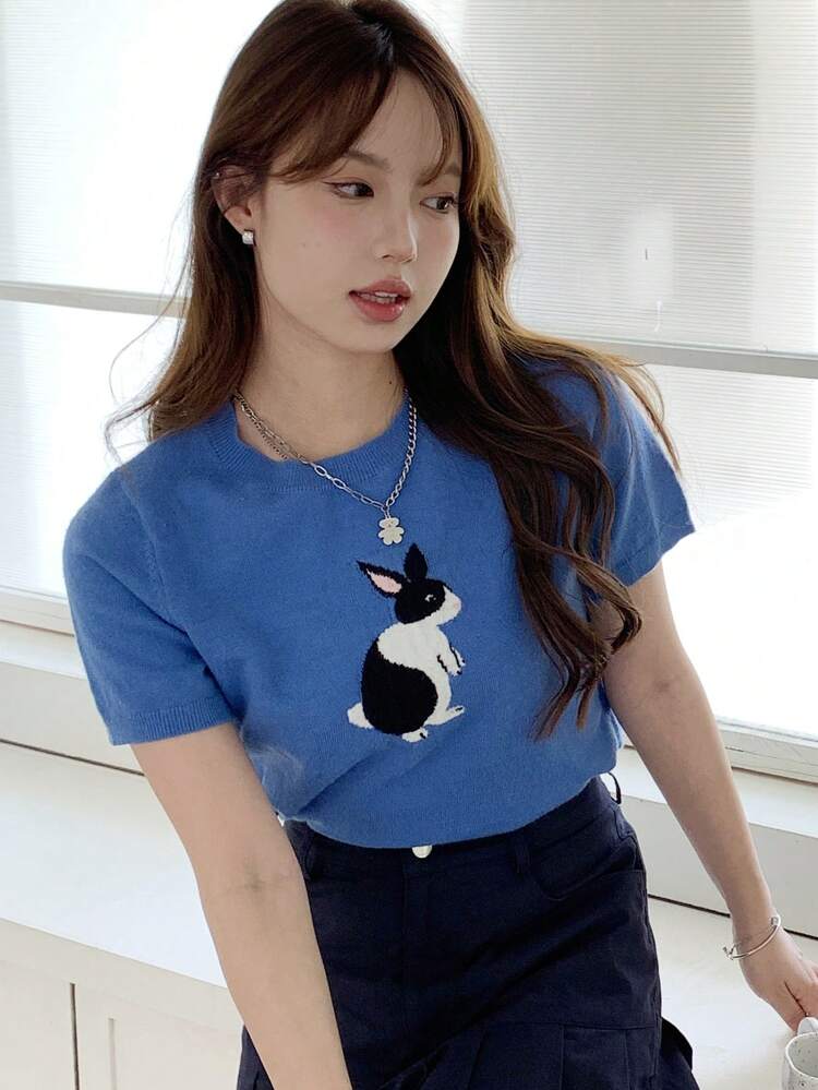 Rabbit Pattern Knit Top,Teacher Outfits