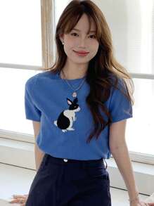 DAZY 兔子图案针织上衣，教师服装 - 藍色 - 查看 3