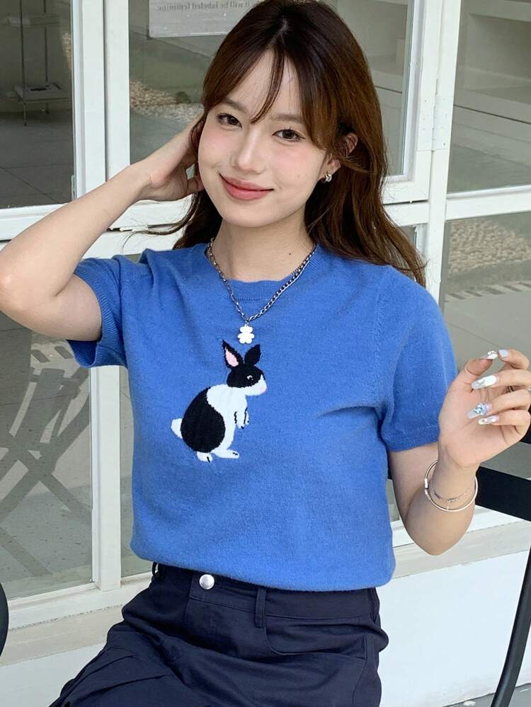 Rabbit Pattern Knit Top,Teacher Outfits