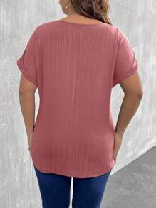 SHEIN LUNE 大碼半拉鏈蝙蝠袖弧形下擺襯衫 - 紅色 - 查看 2