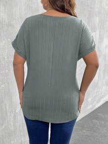 SHEIN LUNE 大碼半拉鏈蝙蝠袖弧形下擺襯衫 - 淺灰色 - 查看 2