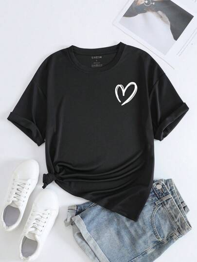 INAWLY Camiseta con estampado de corazón