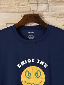 Men Cartoon And Slogan Graphic Tee - Navy Blue - View 3