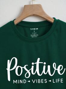 SHEIN EZwear Áo thun nữ Lá thư Giải trí - Màu xanh lá cây đậm - Xem 5
