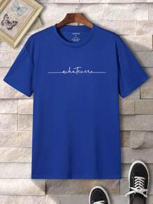 男士字母圖案T恤 - 藍色 - 查看 1