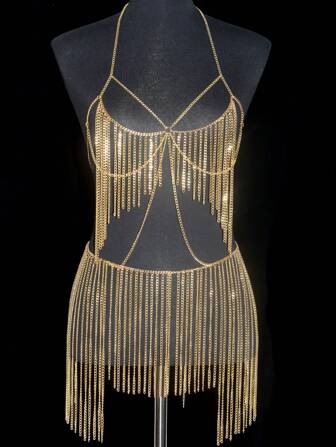 1入組時尚流蘇邊裝飾身體鏈適合女士適用於禮品