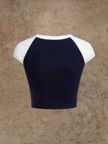 ROMWE Grunge Punk 星星印花插肩袖T恤 - 藍白色 - 查看 2