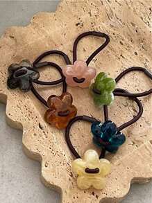 5 件女士花朵装饰时尚发带，适合日常生活，可爱马尾辫固定发圈，橡皮筋，发绳，弹性发带，发圈 - 彩色 - 查看 2