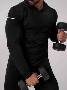 Manfinity Sport Corelite Sudadera con capucha de manga raglán de estilo informal para hombre, de manga larga, tipo jogger, para hacer deporte, estilo novio, transpirable para otoño - Negro - Ver 2