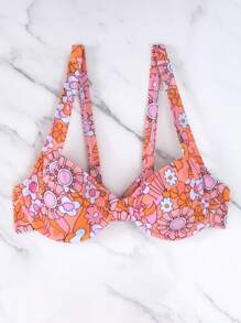 Floral Print Underwire Bikini Top - Multicolor - View 1