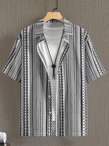 Manfinity RSRT Men Stripe Print Shirt - Black and White - View 3