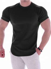 SHEIN Daily&Casual Men Solid Crew Neck Sports Tee - Black - View 1