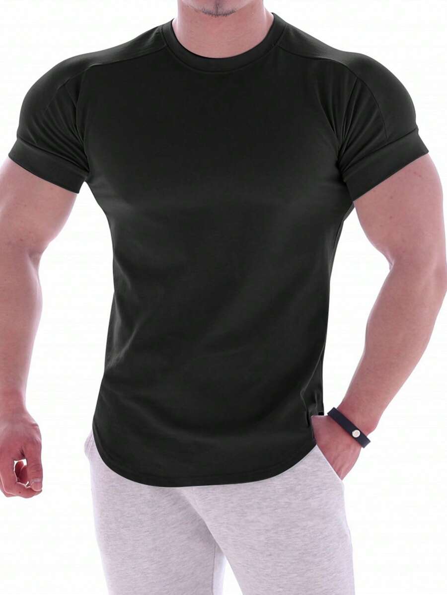 SHEIN Daily&Casual Men Solid Crew Neck Sports Tee - Black - View 1