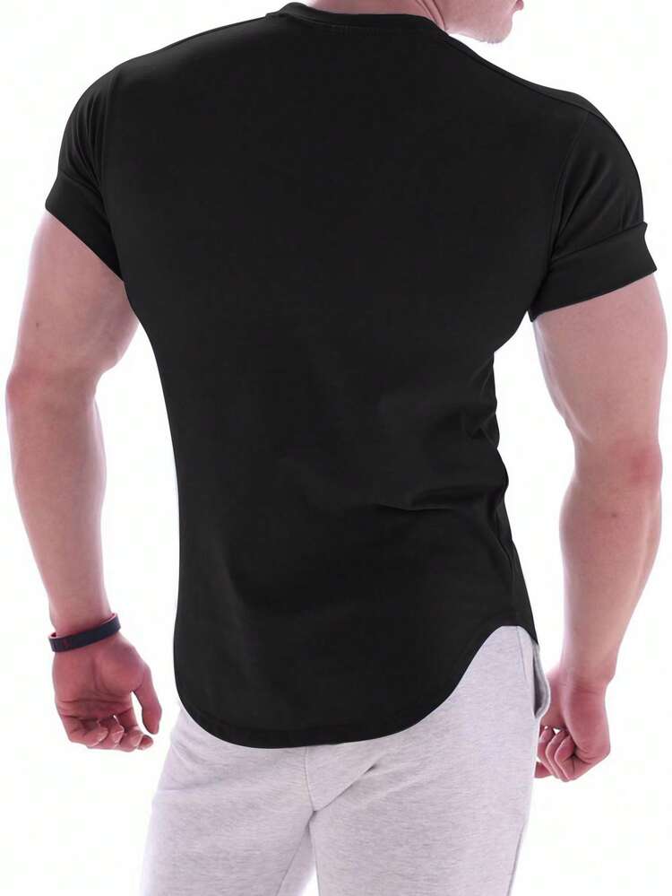 SHEIN Daily&Casual Hombres Camiseta deportiva unicolor de cuello redondo - Negro - Añade 2