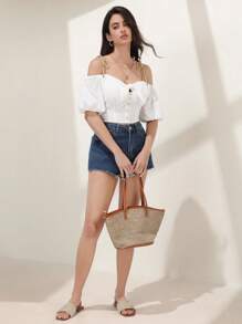 SHEIN Frenchy 挖肩前打結前紐扣襯衫 - 白色 - 查看 3