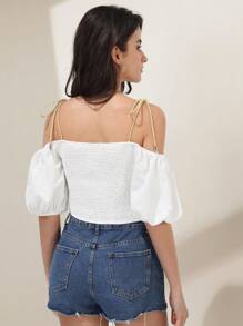 SHEIN Frenchy 挖肩前打結前紐扣襯衫 - 白色 - 查看 7