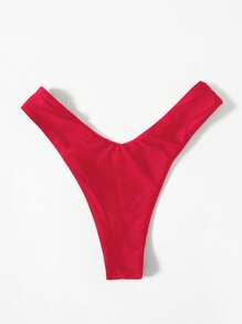 SHEIN Plain Ribbed Knit Bikini Bottom - Red - View 2