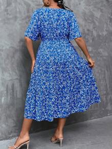 SHEIN Clasi Đầm Plus Size Viên lá sen Họa tiết hoa Boho - Xanh đậm - Xem 2