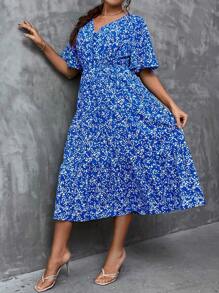 SHEIN Clasi Đầm Plus Size Viên lá sen Họa tiết hoa Boho - Xanh đậm - Xem 4