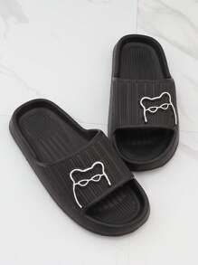Women Cartoon Bear Pattern Slides, Plastic Fashion Slides Black,Beach Outfits,Slippers Women - Black - View 7