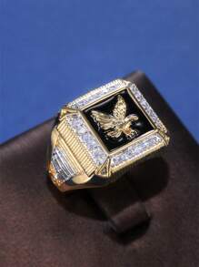 1入組魅力四射方晶鋯石裝飾老鷹圖案戒指適合男士日常裝飾 - 金色 - 查看 3