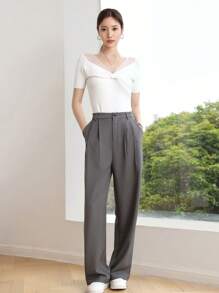 DAZY Party & Back To School Knitted Short Sleeve Top For Women - White - View 6