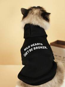 1 chiếc áo hoodie họa tiết khẩu hiệu cho thú cưng - màu đen - Xem 1