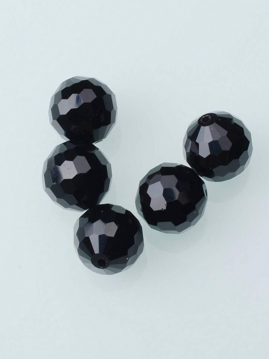 5顆1.4厘米DIY人造水晶玻璃球珠 - 黑色 - 查看 1