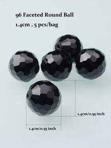 5顆1.4厘米DIY人造水晶玻璃球珠 - 黑色 - 查看 3