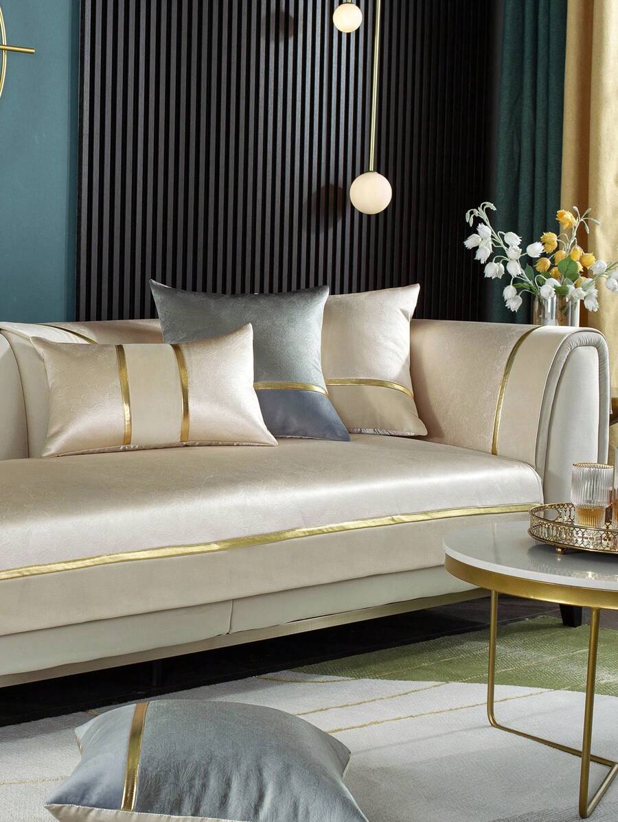 1pc Kain Perca Sofa Handuk Minimalis Polyester Non-slip Sofa Cover Selimut Untuk Ruang tamu, Semua Musim - Krem - View 1