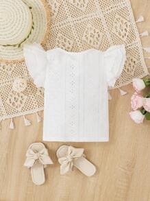 SHEIN Baby Eyelet Embroidery Ruffle Trim Tee - White - View 2