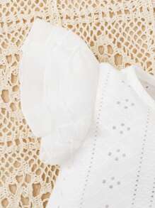 SHEIN Baby Eyelet Embroidery Ruffle Trim Tee - White - View 5