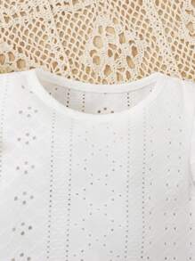 SHEIN Baby Eyelet Embroidery Ruffle Trim Tee - White - View 6