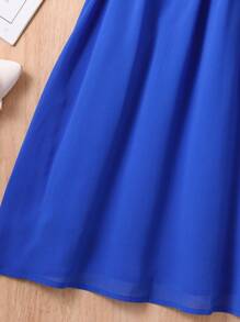 SHEIN Girls Floral Embroidery Contrast Collar Half Button A-line Dress - Royal Blue - View 5