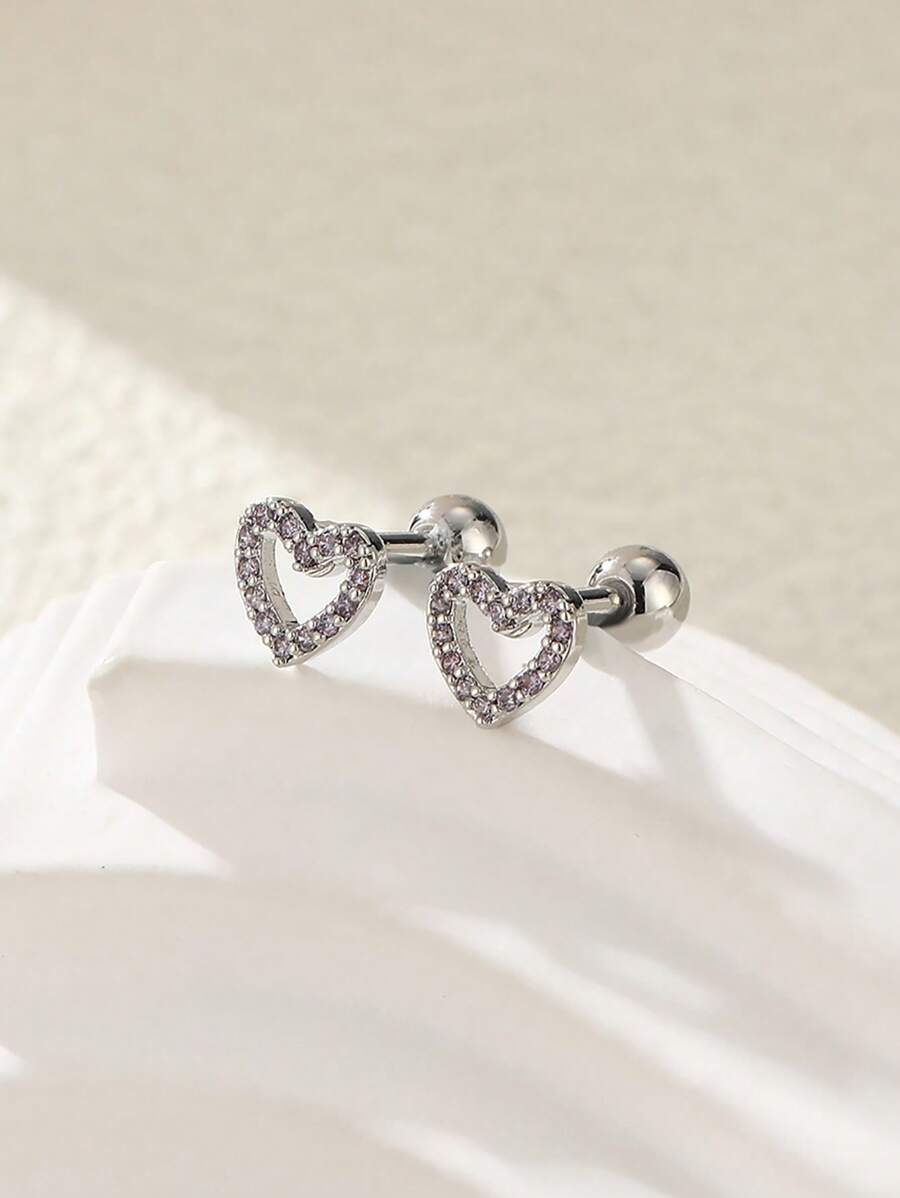 Hoa tai đính đá Cubic Zirconia hình trái tim rỗng thời trang dễ thương cho phụ nữ ngày lễ tình nhân - Nhiều màu - Xem 1