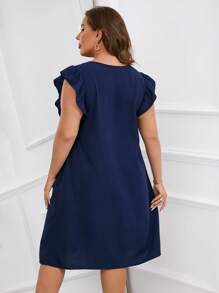 SHEIN Clasi Vestido ribete con fruncido con bolsillo oculto - Azul Marino - Ver 2