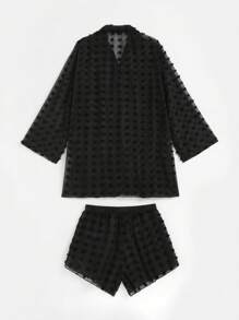 圓點薄透罩衫套裝 - 黑色 - 查看 8