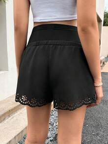 SHEIN Maternity Laser Cut Out Shorts - Black - View 2