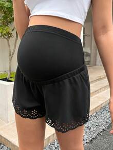 SHEIN Maternity Laser Cut Out Shorts - Black - View 6