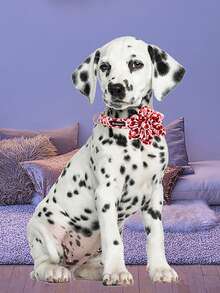 1pc Pet Collar With Heart Shaped Pattern And 1pc Flower - 酒紅色 - 查看 4