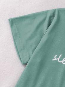 Girls Slogan Graphic Tee & Trousers PJ Set - Mint Green - View 6