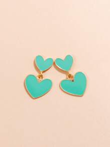 1雙時尚心形耳墜適合女士日常裝飾 - 薄荷綠 - 查看 1