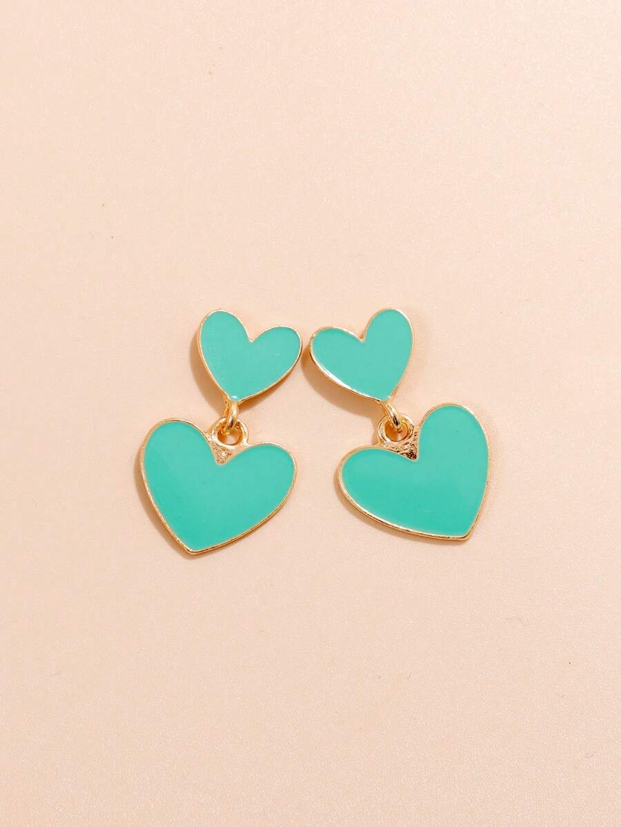 1雙時尚心形耳墜適合女士日常裝飾 - 薄荷綠 - 查看 1