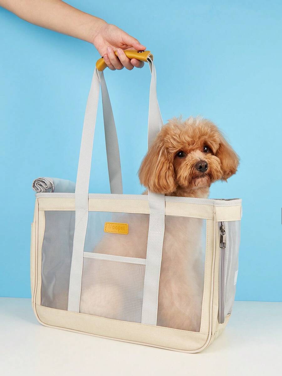 1pc Portable Pet Carrier Bag For Dog For Outdoor - Beige - View 1