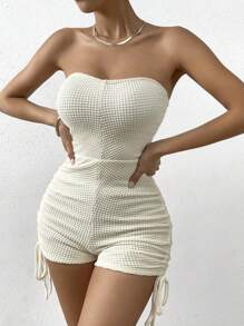 Chiquease Drawstring Side Tube Unitard Romper - Beige - View 3