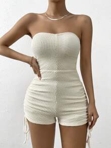 Chiquease Drawstring Side Tube Unitard Romper - Beige - View 4