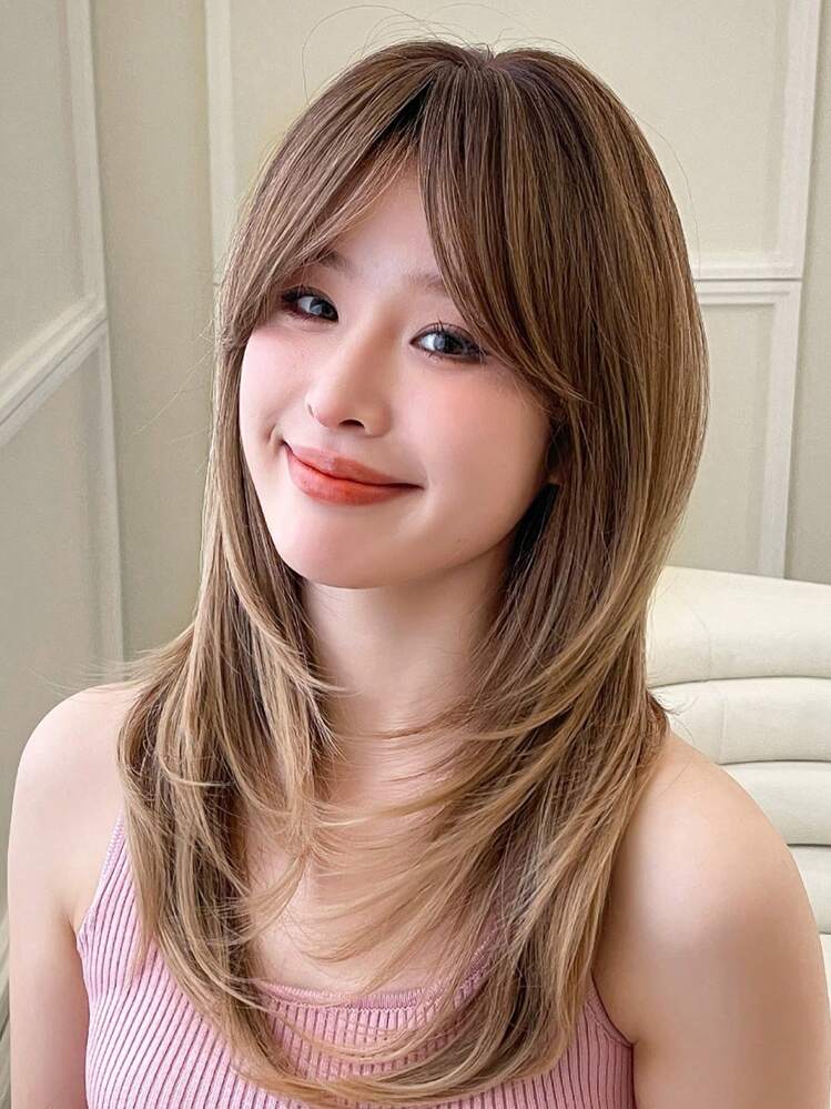 HAIRCUBE פאות ארוכות שכבות לנשים פאה סינתטית טבעית עם פוני אומברה חום לבלונד 24 אינץ' - ריבוי צבעים - ראה 1